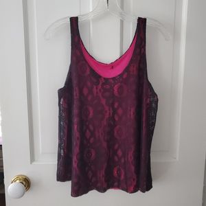 Torn by Ronny Kobo Hot Pink Black Lace Tank Sz XS